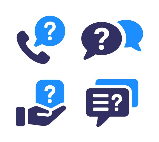 Conjunto de iconos de signo de interrogación. Icono de soporte de información.
