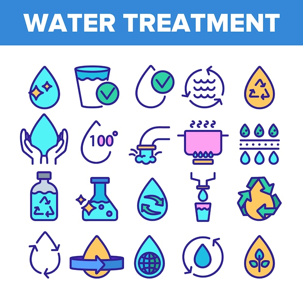 Conjunto de iconos de signos de tratamiento de agua