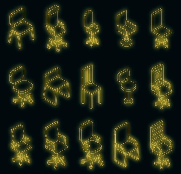 Conjunto de iconos de silla de escritorio neón vectorial