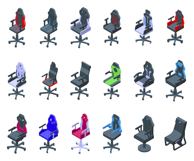 Conjunto de iconos de silla de juego vector isométrico Equipo de muebles