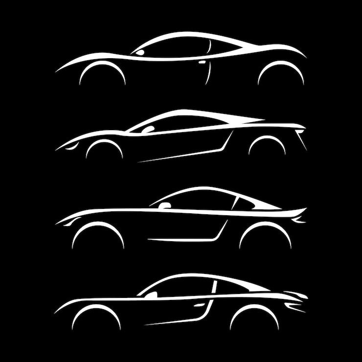 Vector conjunto de iconos de silueta de automóviles deportivos ilustración conceptual