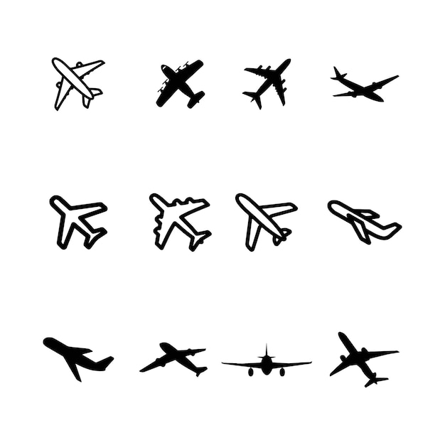 Conjunto de iconos de silueta de avión
