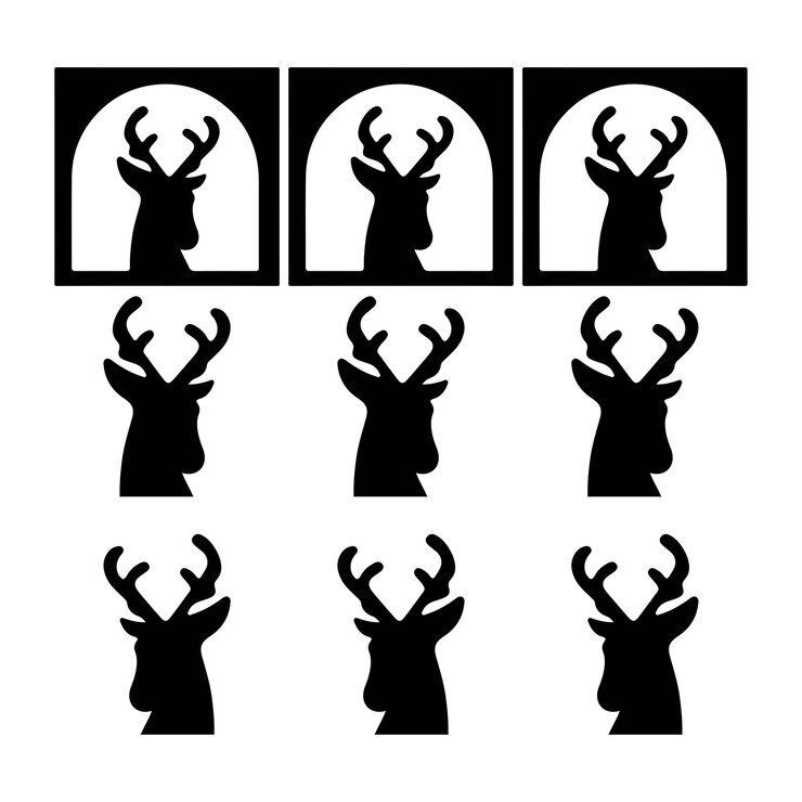 Conjunto de iconos de silueta de cabeza de ciervo Colección de logotipos de perfil de ciervo elegante