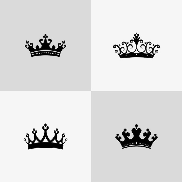 conjunto de iconos de silueta de corona negra