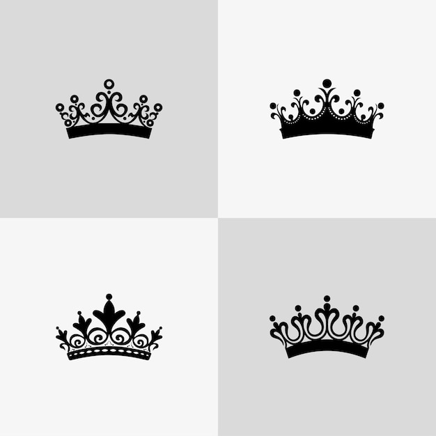 conjunto de iconos de silueta de corona negra