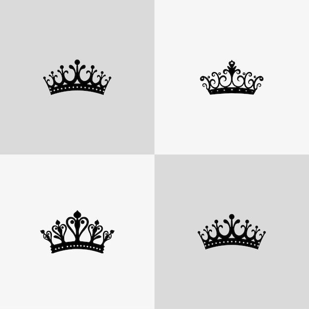conjunto de iconos de silueta de corona negra