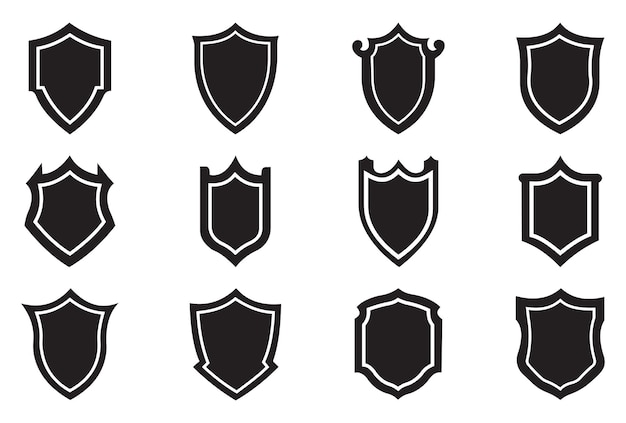 Conjunto de iconos y silueta de escudo