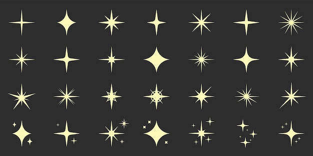 Vector conjunto de iconos de silueta de estrella de oro brillante colección de pictogramas de estrellas de destello de chispa brillante magia de explosión de brillo