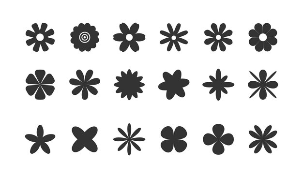 Conjunto de iconos de silueta de flores Elementos geométricos minimalistas abstractos