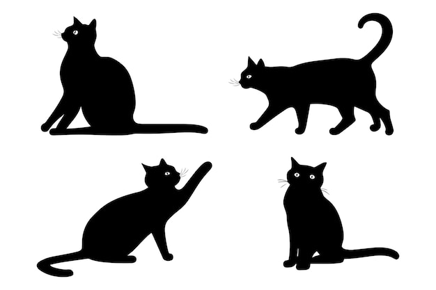 El conjunto de iconos de la silueta del gato de halloween ilustración vectorial