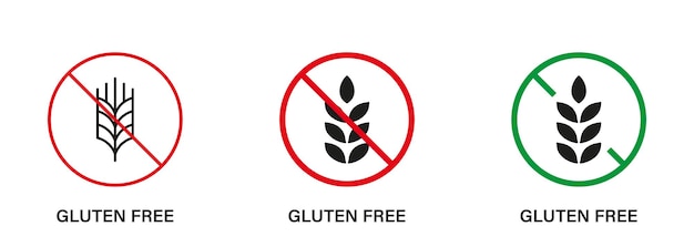 Conjunto de iconos de silueta sin gluten Alérgico a los alimentos sin gluten en la colección de señales de trigo