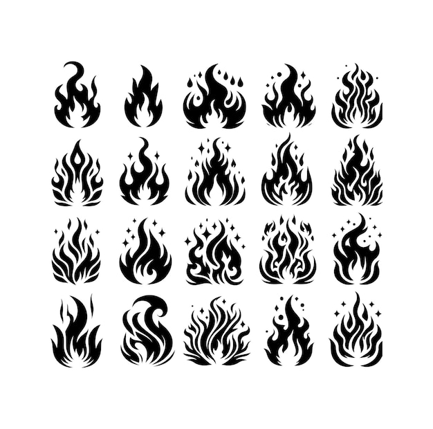conjunto de iconos de silueta de llama de fuego Ilustración