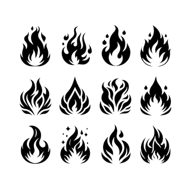 conjunto de iconos de silueta de llama de fuego Ilustración