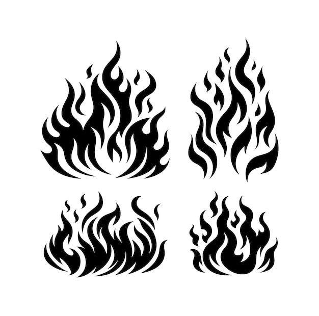 conjunto de iconos de silueta de llama de fuego Ilustración