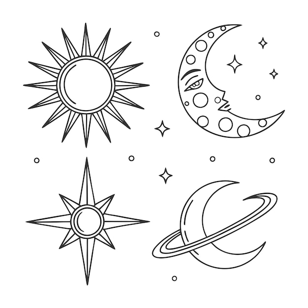 Conjunto de iconos de silueta minimalista del sol y la luna