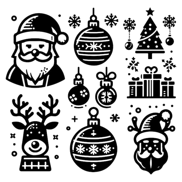 Conjunto de iconos de silueta navideña Colección de símbolo de vacaciones de diciembre negro Negro