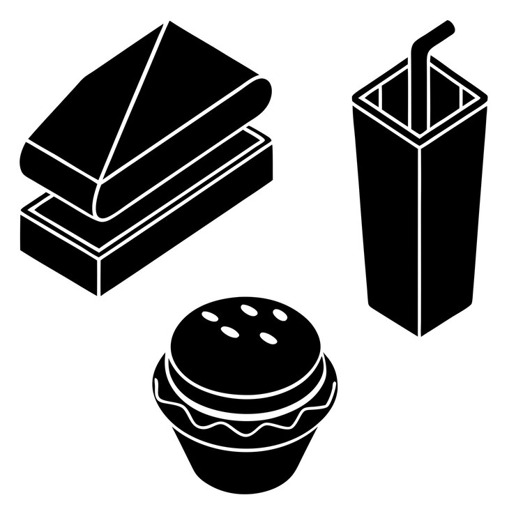 Vector conjunto de iconos en silueta vectorial de comida rápida