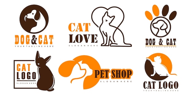 Conjunto de iconos de símbolo de cuidado de perros y gatos diseño de logotipo ilustración vectorial