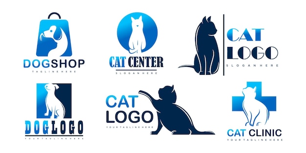 Conjunto de iconos de símbolo de cuidado de perros y gatos diseño de logotipo ilustración vectorial