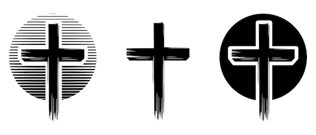 Vector conjunto de iconos del símbolo gráfico de la cruz cristiana ilustración vectorial