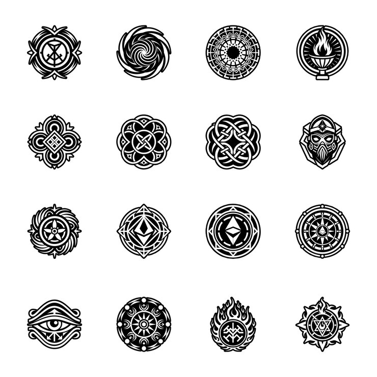 Vector conjunto de íconos de símbolos esotéricos de estilo glifo