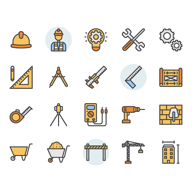 Conjunto de iconos y símbolos de ingeniería