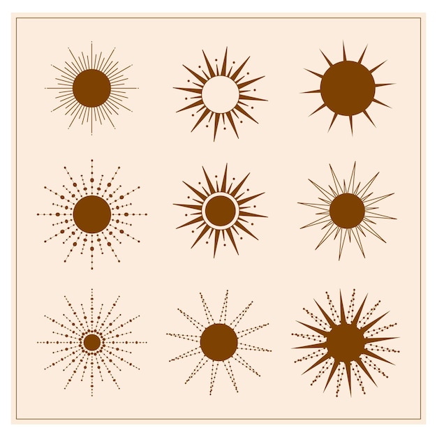 Vector conjunto de iconos y símbolos lineales en estilo bohoelementos de diseño abstracto para la decoración en minimalista