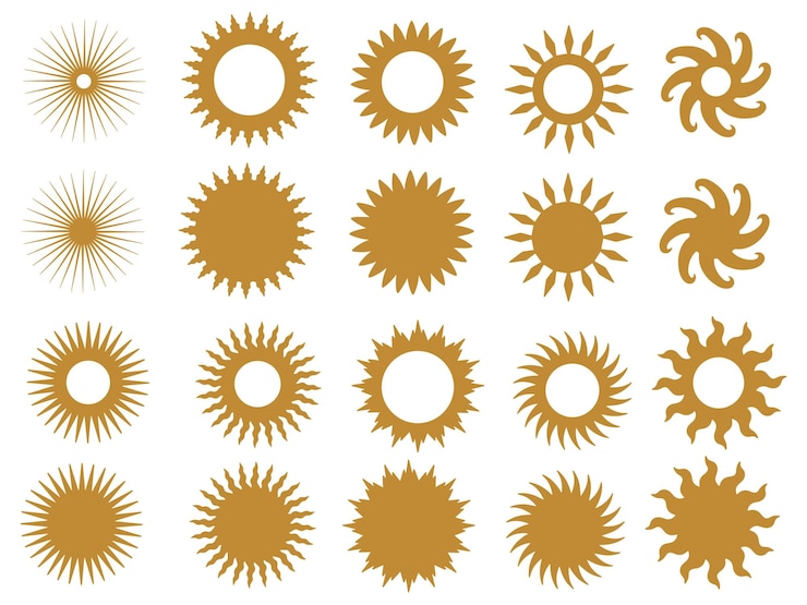 Vector conjunto de iconos y símbolos del logotipo del sol varios elementos de diseño