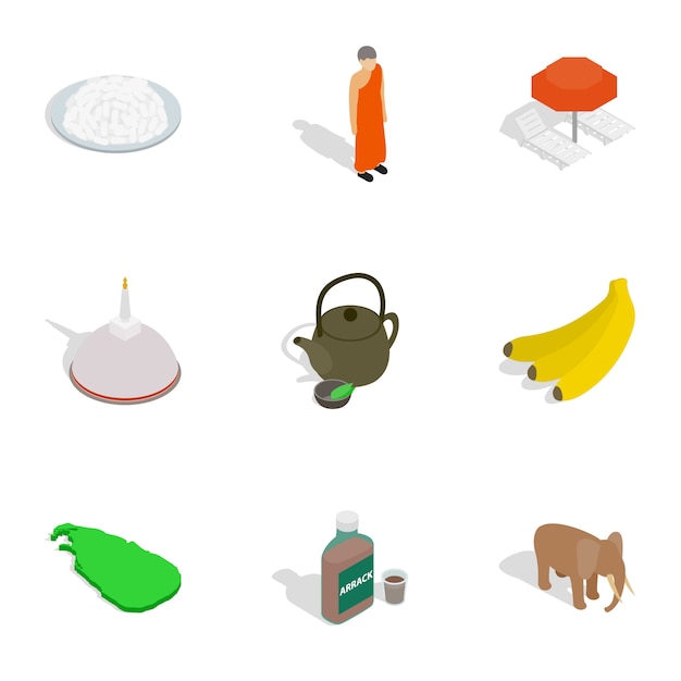 Conjunto de iconos de símbolos de viaje de Sri Lanka