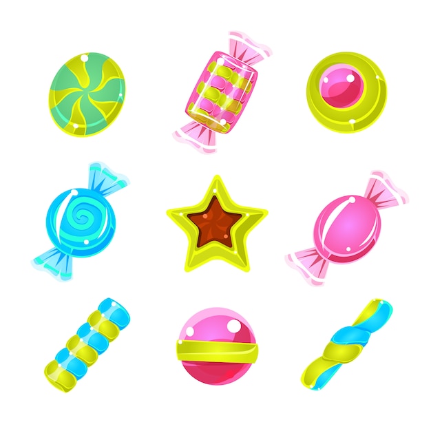 Conjunto de iconos simple lindo colorido caramelo duro