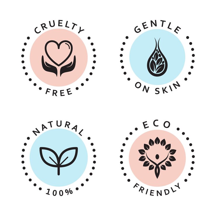 Vector conjunto de iconos simples respetuoso con el medio ambiente natural libre de crueldad y suave en los iconos de la piel
