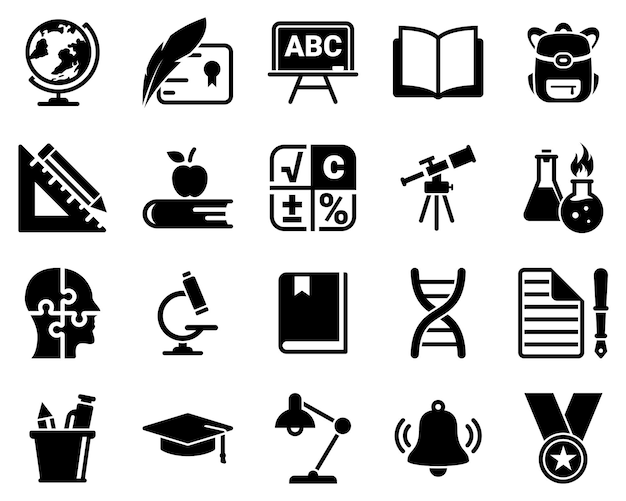 Conjunto de íconos simples sobre un tema Educación escolar Educación