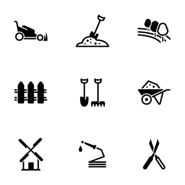 Conjunto de íconos simples en un tema Conjunto vectorial de parcelas de jardín de agricultura Fondo blanco