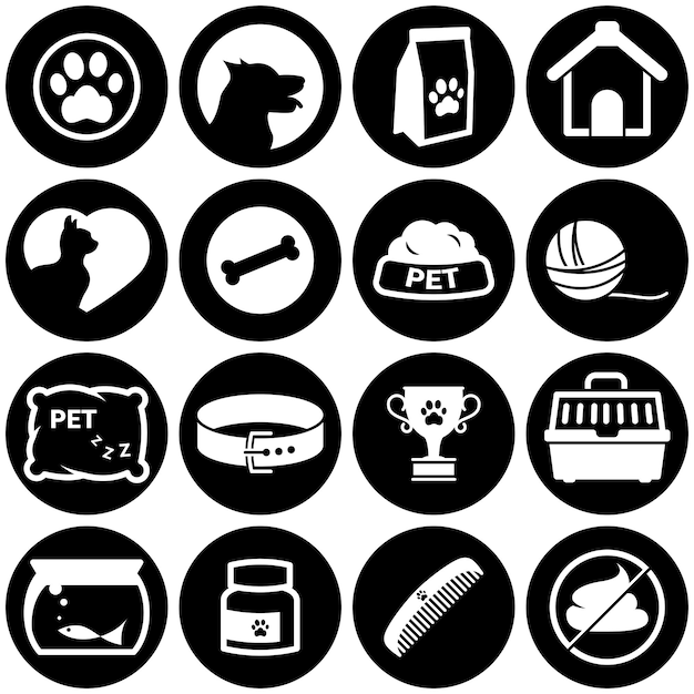 Conjunto de iconos simples en un tema de mascotas