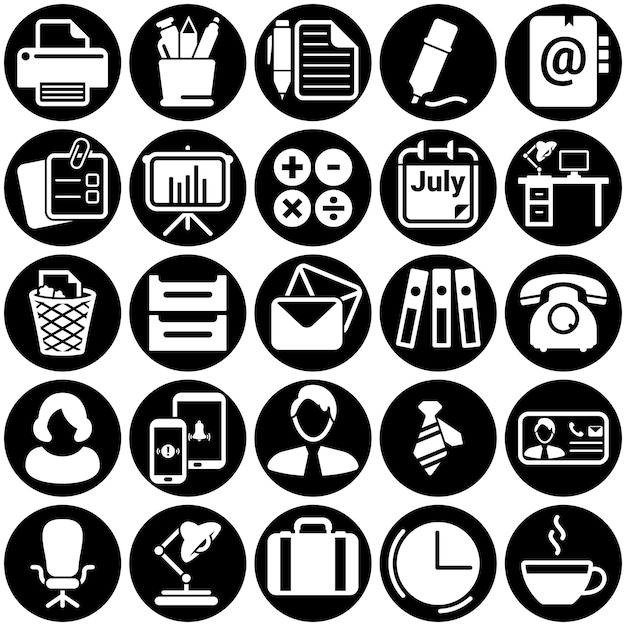 Conjunto de iconos simples en un tema workspacetime Mesa de trabajo de gráficos Espacio de trabajo de negocios