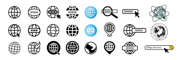 Conjunto de iconos del sitio web Iconos del mundo vectorial Iconos del mundo web Iconos del globo terrestre