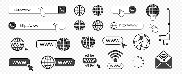 Vector conjunto de iconos de sitio web sobre un fondo transparente colección de iconos de internet iconos de globo de sitio web