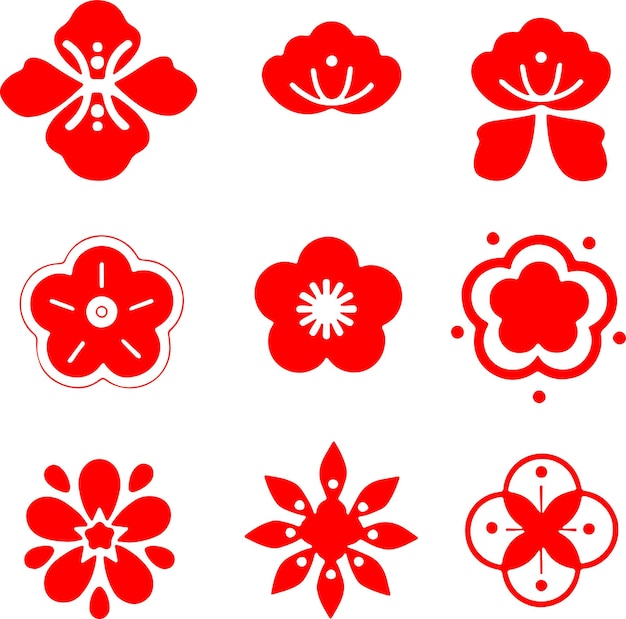 Vector conjunto de iconos sobre el año nuevo lunar chino decoración de ornamentos florales decoración de iconos de líneas delgadas vec planos