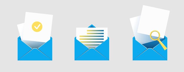 conjunto de iconos de sobre de correo abierto con marcador nuevo mensaje