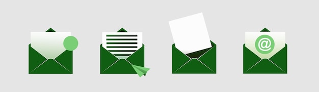 Conjunto de iconos de sobre de correo abierto con marcador nuevo mensaje