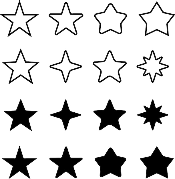 Conjunto de iconos sobre estrellas con diferentes formas Iconos de líneas delgadas Ilustración vectorial plana