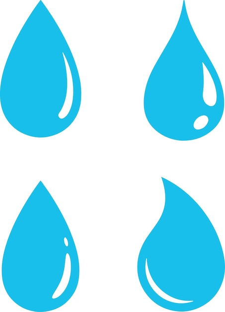 Conjunto de iconos sobre gota de agua gota de lluvia líquida gotas de lluvia húmedas gota de pluvia íconos azules ilustración vectorial plana