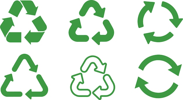 Vector conjunto de iconos sobre el reciclaje de productos reciclados medio ambiente verde ecología medio ambiente problemas metálicos eco fri