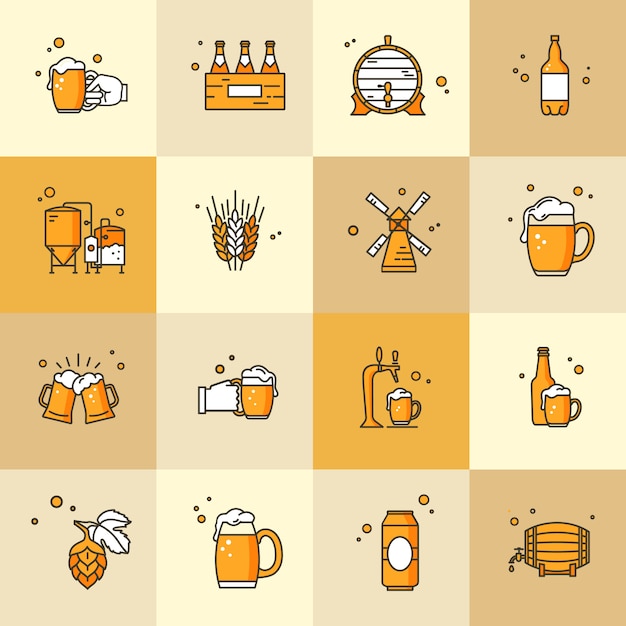 Conjunto de iconos sobre el tema de la cerveza kraft