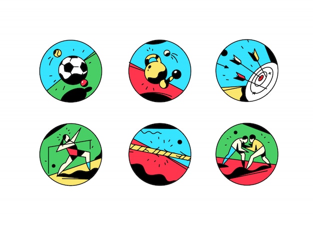Un conjunto de iconos sobre un tema de deportes.