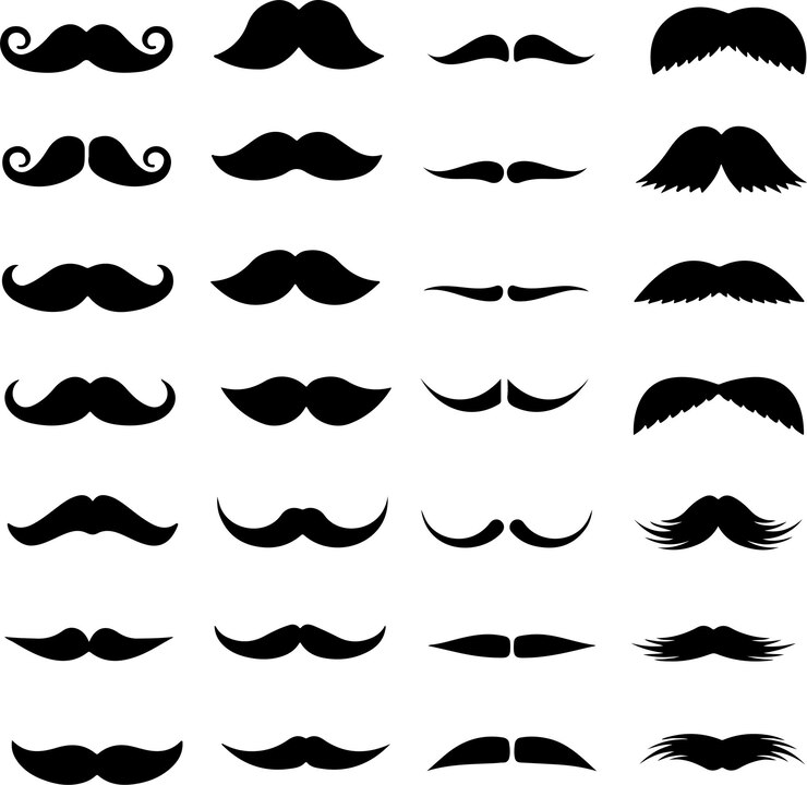 Vector conjunto de íconos sobre varios bigotes, bigotes, zarcillos, íconos, ilustraciones vectoriales planas aisladas en blanco