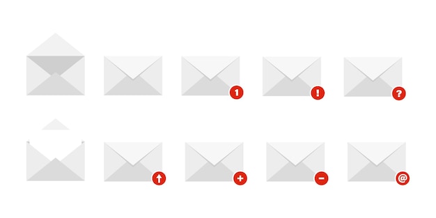 Conjunto de iconos de sobres Sobres de correo con estado diferente Colección de mensajes de correo electrónico ilustración vectorial 10 epsxD