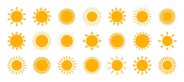 Conjunto de iconos de sol Diseño plano vectorial Colección de estrellas solares para usar como logotipo o icono del tiempo