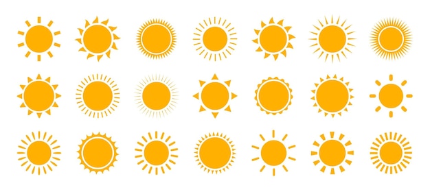 Conjunto de iconos de sol diseño plano vectorial colección de estrellas solares para usar como logotipo o icono del tiempo