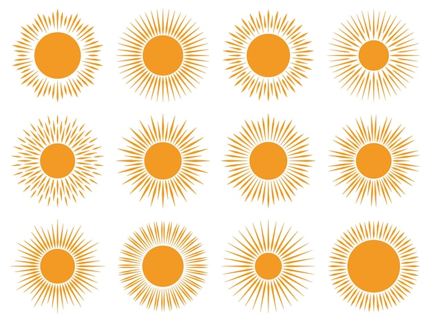 Vector conjunto de iconos de sol en un fondo blanco arte digital dibujado a mano ilustración vectorial diseño de icono de fondo